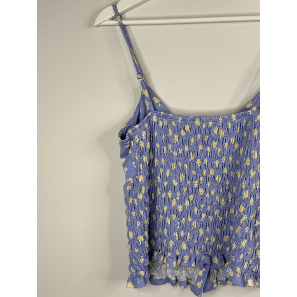French Connection Top Womens XL Shirt Blue Yellow Floral Smocked Casual Summer - Picture 10 of 15